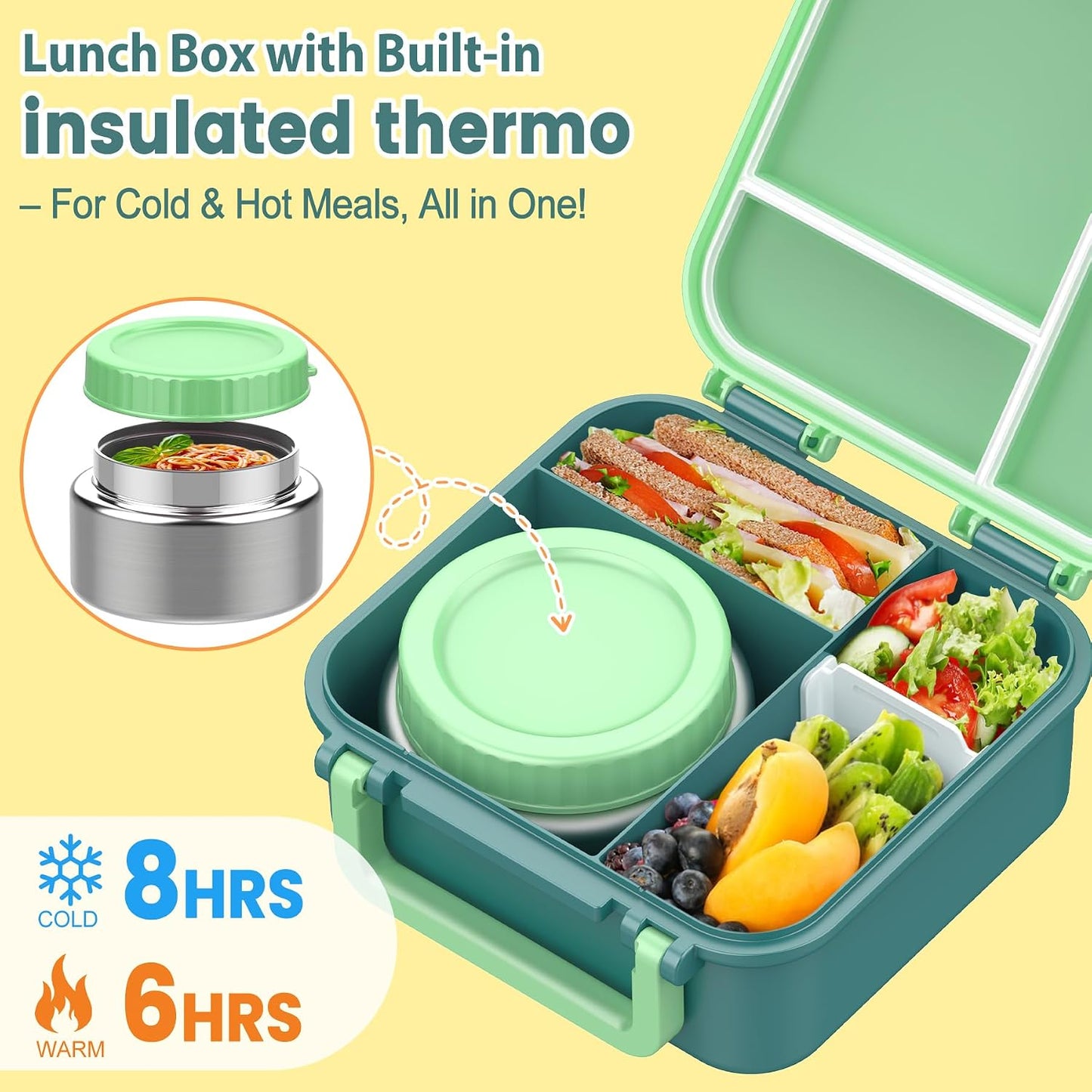 JOOPETALK Bento Lunch Box Set for Kids with 9oz Soup Thermo, Insulated Lunch Bag,Leak-proof BPA-free Lunch Food Container with 3-4 Conpartments for School Travel-Blue
