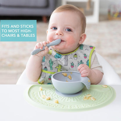 Bumkins Baby Bowl, Silicone Feeding Set with Suction for Baby and Toddler, Includes Spoon and Lid, First Feeding Set, Training Essentials for Baby Led Weaning for Babies 4 Months Up, Sage