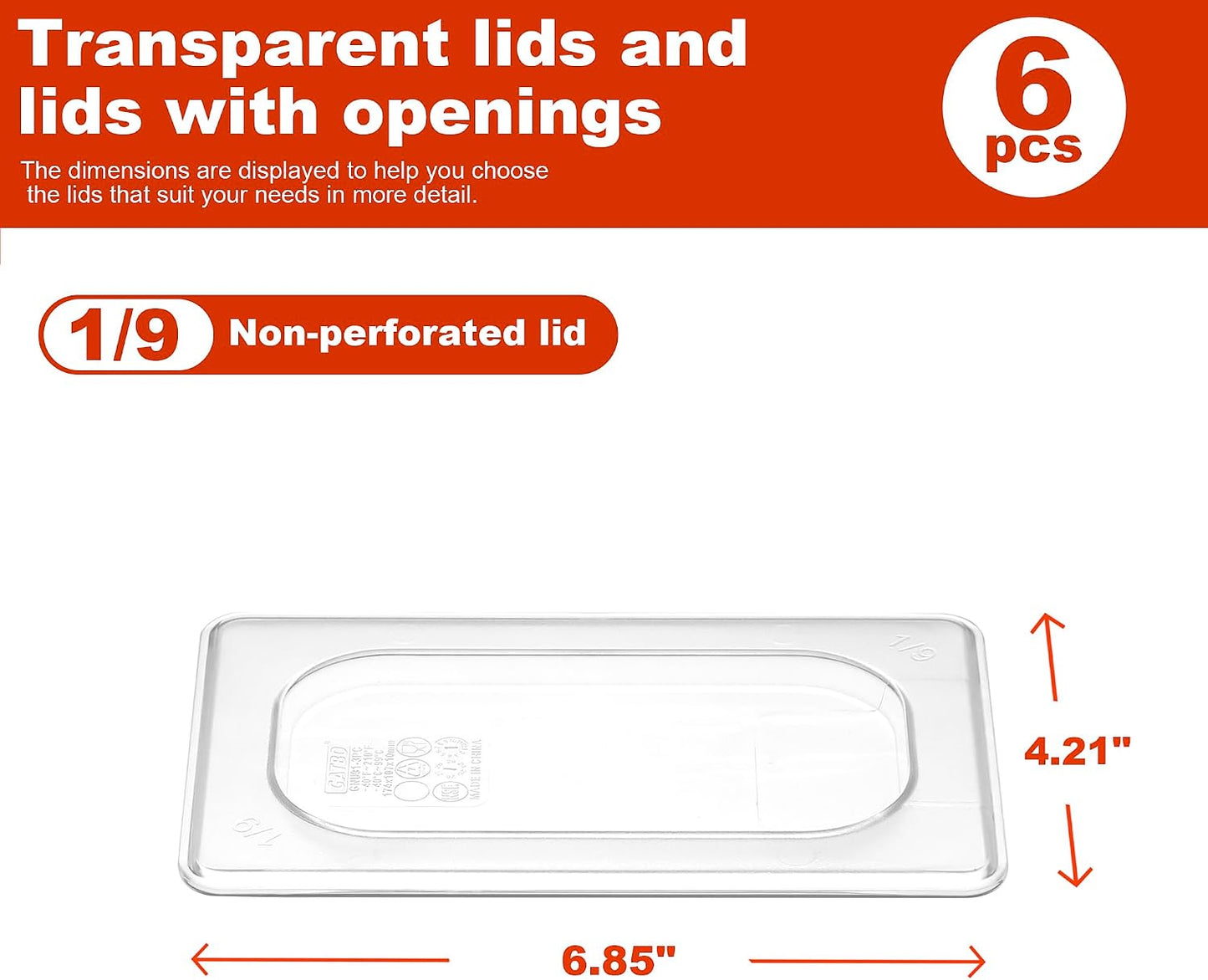 6-Pack Clear Polycarbonate Handled Lids for 1/6 Size NSF Food Pans