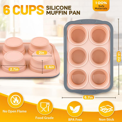 Silicone Muffin Pan, 12 Cups Non-Stick Cupcake Pan, Food-Grade BPA-Free Muffin Tin, Oven-Safe 450 °F, Reinforced Steel Frame, Easy-Grab Handles, Quick-Release 2.3" Baking Molds for Mini Treats