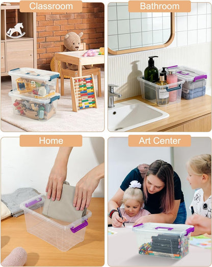 NUMIFUN 7Qt Clear Plastic Storage Bins with Lids,6 Pack | Stackable organizing totes with buckle latches & handles.Dust-proof clear design for home,office & pantry space saving