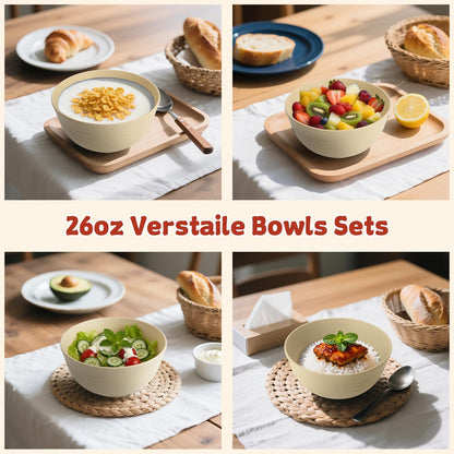 Wrova Wheat Straw Bowls for Kitchen set of 6,Anti-Scald Thick Soup Bowls 40oz,Microwave and Dishwasher Safe Bowl Sets, Unbreakable Cereal Bowl Sets. Vibrant Series