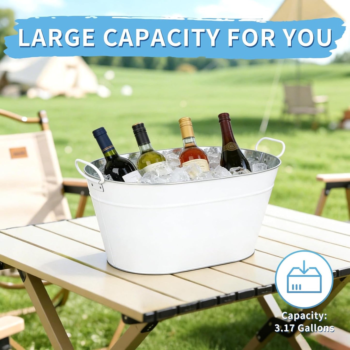 Ice Bucket for Parties Galvanized Beverage Tub, Drink Buckets Galvanized Bucket with Handles for Wine Beer Champagne Cocktails for Catering Bars (Silver-1PC)