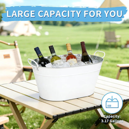 Ice Bucket for Parties Galvanized Beverage Tub, Drink Buckets Galvanized Bucket with Handles for Wine Beer Champagne Cocktails for Catering Bars (Silver-1PC)