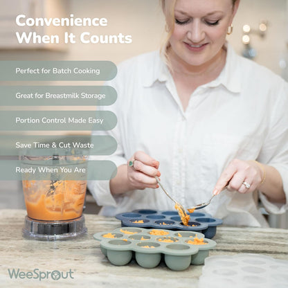 WeeSprout Silicone Freezer Tray with Clip on Lid Perfect Food Storage Container for Homemade Baby Food, Vegetable, Fruit Purees, and Breast Milk (Bright Blue, Six 3 Ounce Sections)
