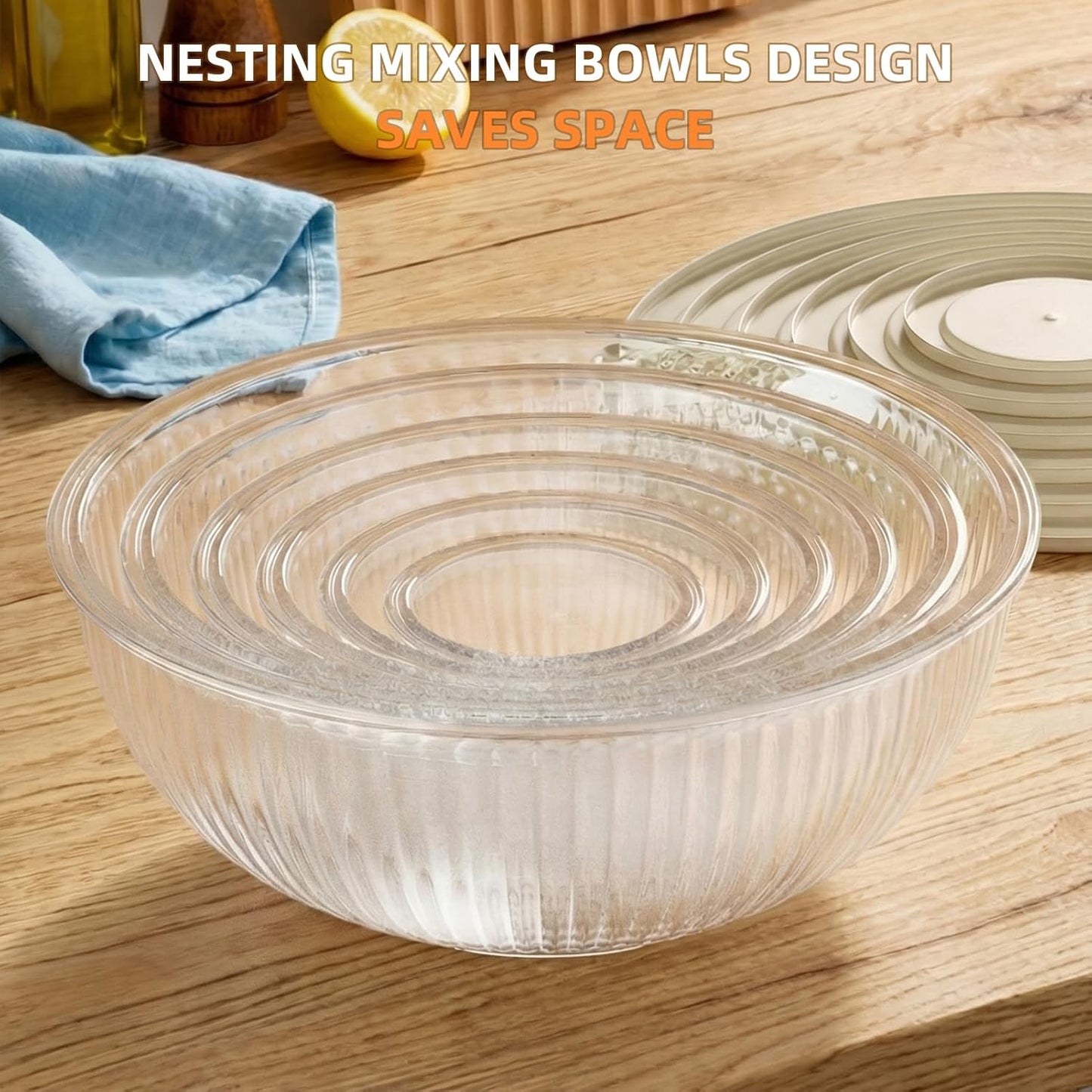 Jelife Glass Mixing Bowls with Lids Set - 5 Packs, Borosilicate Nesting Glass Bowls (3.7-2.1-1-0.5-0.2QT) for Baking, Salad, Meal Prep, Serving, Food Storage, BPA Free & Dishwasher Safe