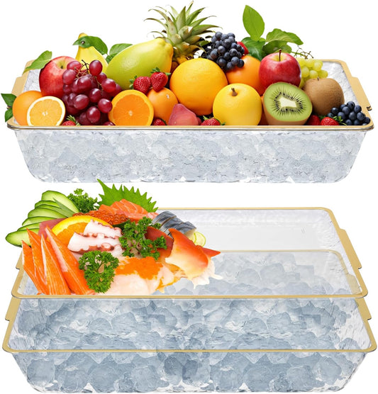 2 Set Chilled Serving Trays for Parties, 16" x 9.8" Plastic Compartment Charcuterie Platters for Serving Food Ice Party Servings Dish Keeps Food Cold for Vegetable, Fruit, Cheese, Seafood & Dip