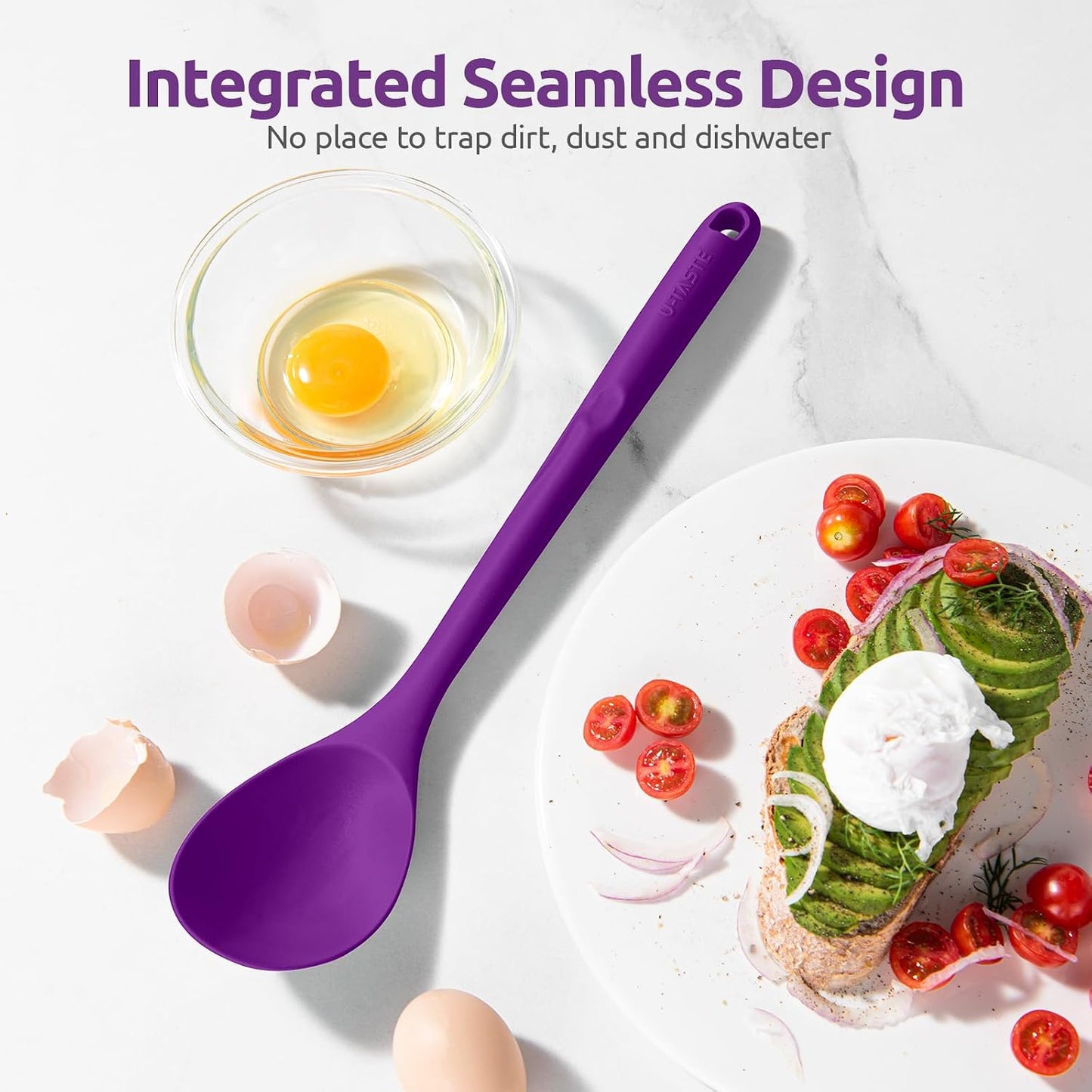 600ºF Heat Resistant Silicone Spoons: U-Taste 13.3in Solid & Slotted Kitchen Cooking Tool, Nonstick Long Rubber Utensil, Sturdy for Mixing, Serving, Stirring, Frying, Basting (Aqua Sky, 2PCS)