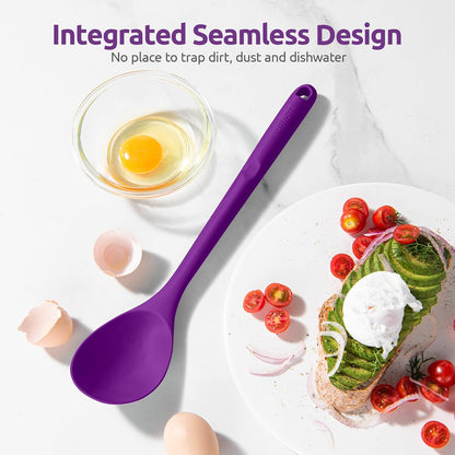 600ºF Heat Resistant Silicone Spoons: U-Taste 13.3in Solid & Slotted Kitchen Cooking Tool, Nonstick Long Rubber Utensil, Sturdy for Mixing, Serving, Stirring, Frying, Basting (Aqua Sky, 2PCS)
