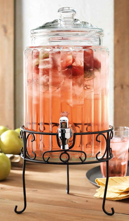 2 PACK 1.5 Gallon Drink dispenser, Glass Beverage Dispenser With Elegant Stand Stand, Drink Dispensers for Parties With Spigot 100% Leakproof. Perfect For Parties And Daily Use