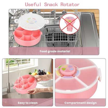 Pawtong Snack Rotator Container Reusable Snack Box with 5 Compartment Dispenser and Lid, Color Matching Opening Lid, BPA and PVC Free, for Home, School, Travel (1 Pack- Pink)