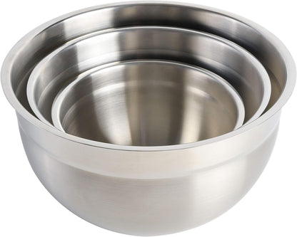 Babish 3-Piece Stainless Steel Mixing Bowl Set – Nesting Metal Bowls for Baking, Cooking, and Meal Prep – Durable & Dishwasher Safe