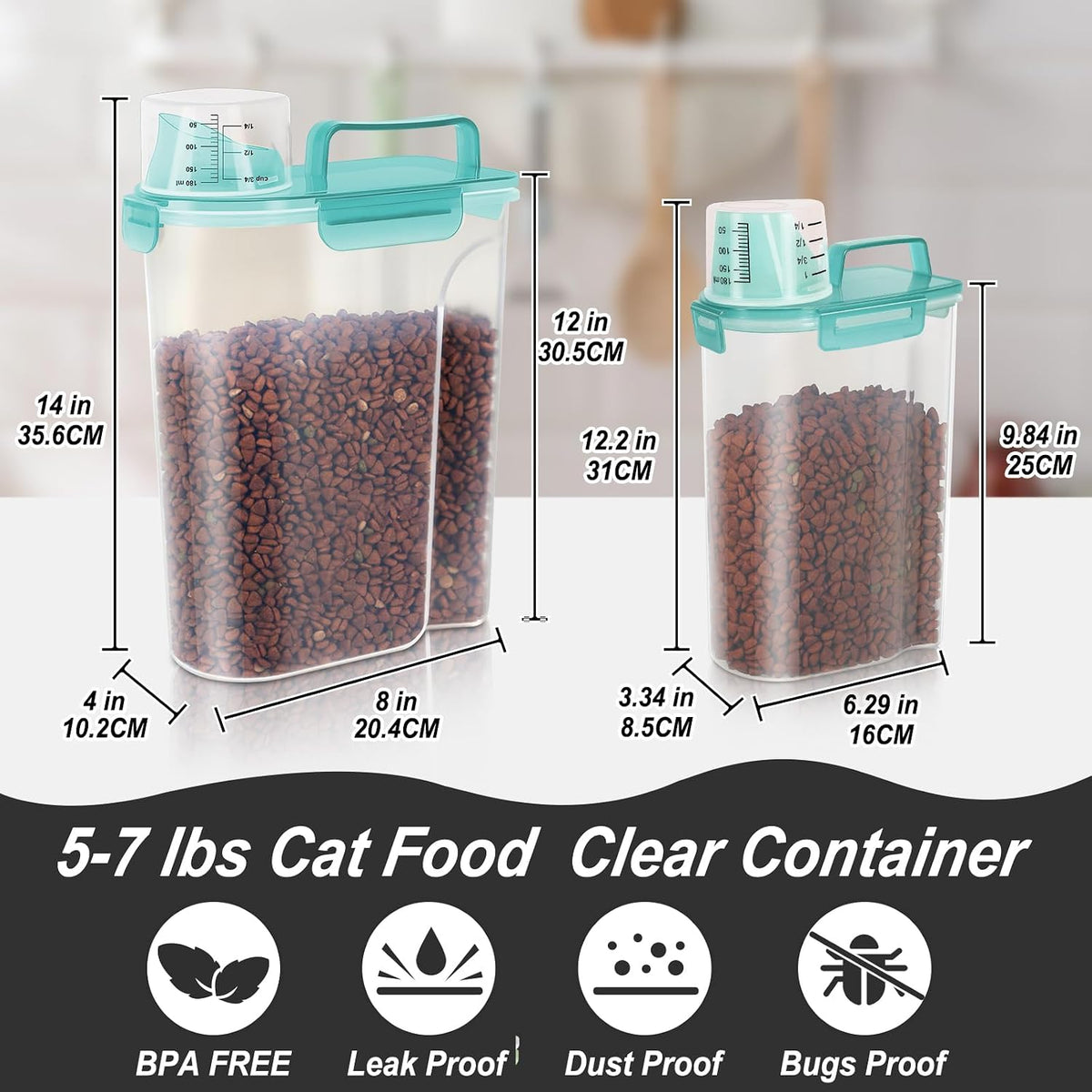 LEAWALK 5-7Lbs Dog Cat Food Storage Container with Upgraded Large Nozzle BPA-free, 4 Snap Seals Plastic Pet Food Storage Containers with Handles are Easy to Clean and Carry