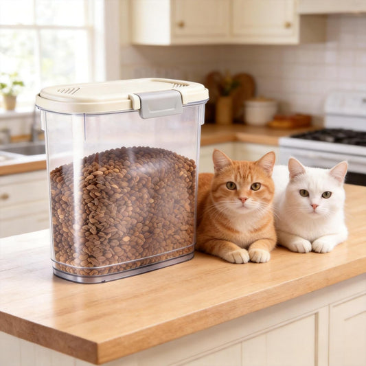 10-15 Lbs Dog Food Storage Container Airtight - Slim Pet Cat Food Container with Lid, Scoop and Cup - Clear Plastic Dry Food Storage Bin for Dogs, Cats, Bird Seeds, Kibble, Pellets, Rice, Flour