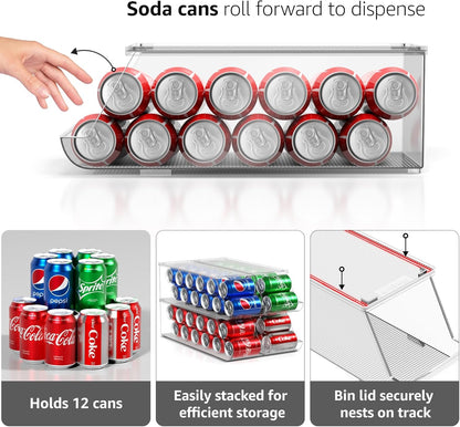 Sorbus Soda Can Organizer for Refrigerator Stackable Can Holder Dispenser with Lid for Fridge, Pantry, Freezer – Holds 12 Cans Each, BPA-Free, Clear Design, (2-Pack)