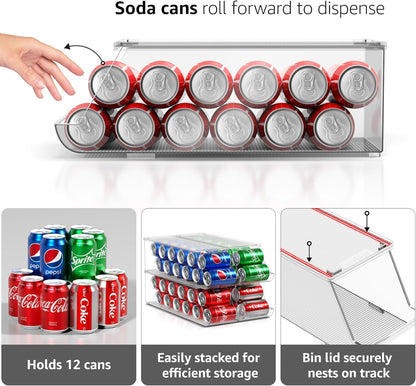 Sorbus Soda Can Organizer for Refrigerator Stackable Can Holder Dispenser with Lid for Fridge, Pantry, Freezer – Holds 12 Cans Each, BPA-Free, Clear Design, (2-Pack)