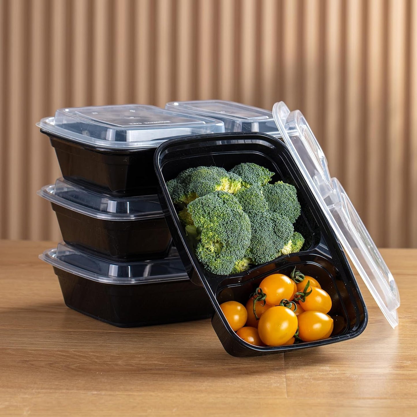 30oz Meal Prep Containers Bulk 50-Pack - 2-Compartment with Lids, Leakproof, Microwave/Freezer/Dishwasher Safe - Commercial Food Storage, Black