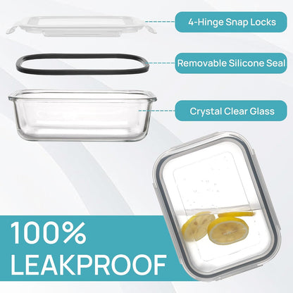 Vtopmart 10 Pack 35oz Glass Food Storage Containers with Lids, Meal Prep Containers, Airtight Reusable Lunch Container Set, Safe for Oven, Microwave, Freezer, and Dishwasher, Grey
