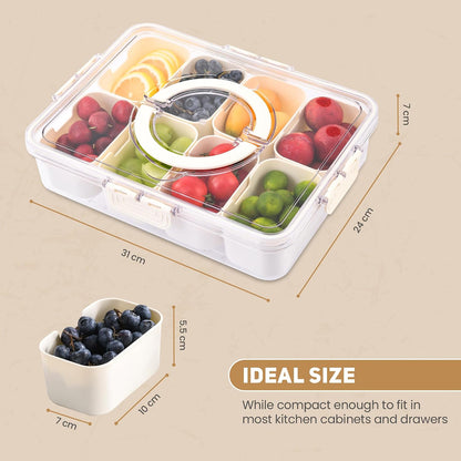 Divided Serving Tray with Lid Veggie Tray with Lid and Handle, Multi-Purpose Snackle Box Container for Charcuterie, Taco Tuesday, Movie Night, Travel, Beach, or Picnic Essentials (8 Compartments)