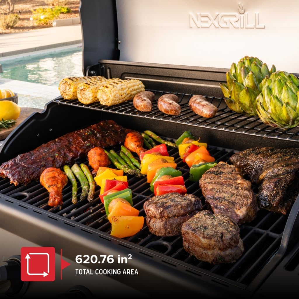 Nexgrill Stainless Steel 3-Burner Propane Gas Grill w/Foldable Side Shelves, 40,500BTUS, 591.05 sq. in. Cooking Area, Perfect for Outdoor Cooking & Grilling, BBQs, Backyard, Tailgating, 720-0830MN