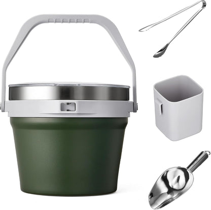 COKTIK 7L Vacuum Insulated Ice Bucket with Lid and Scoop& Tongs，Large capacity Stainless Steel Beverage Bucket for Cocktail, Champagne, Wine, Beer，Large Parties（Milk White Suit）