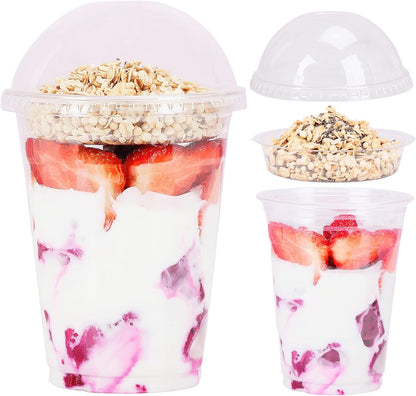 Aatriet 12 oz Clear Plastic Parfait Cups with Insert 3.25oz & Dome Lids No Hole - (20 Sets) Yogurt Fruit Parfait Cups, for Dips and Veggies, Take Away Breakfast and Snacks. No Leaking