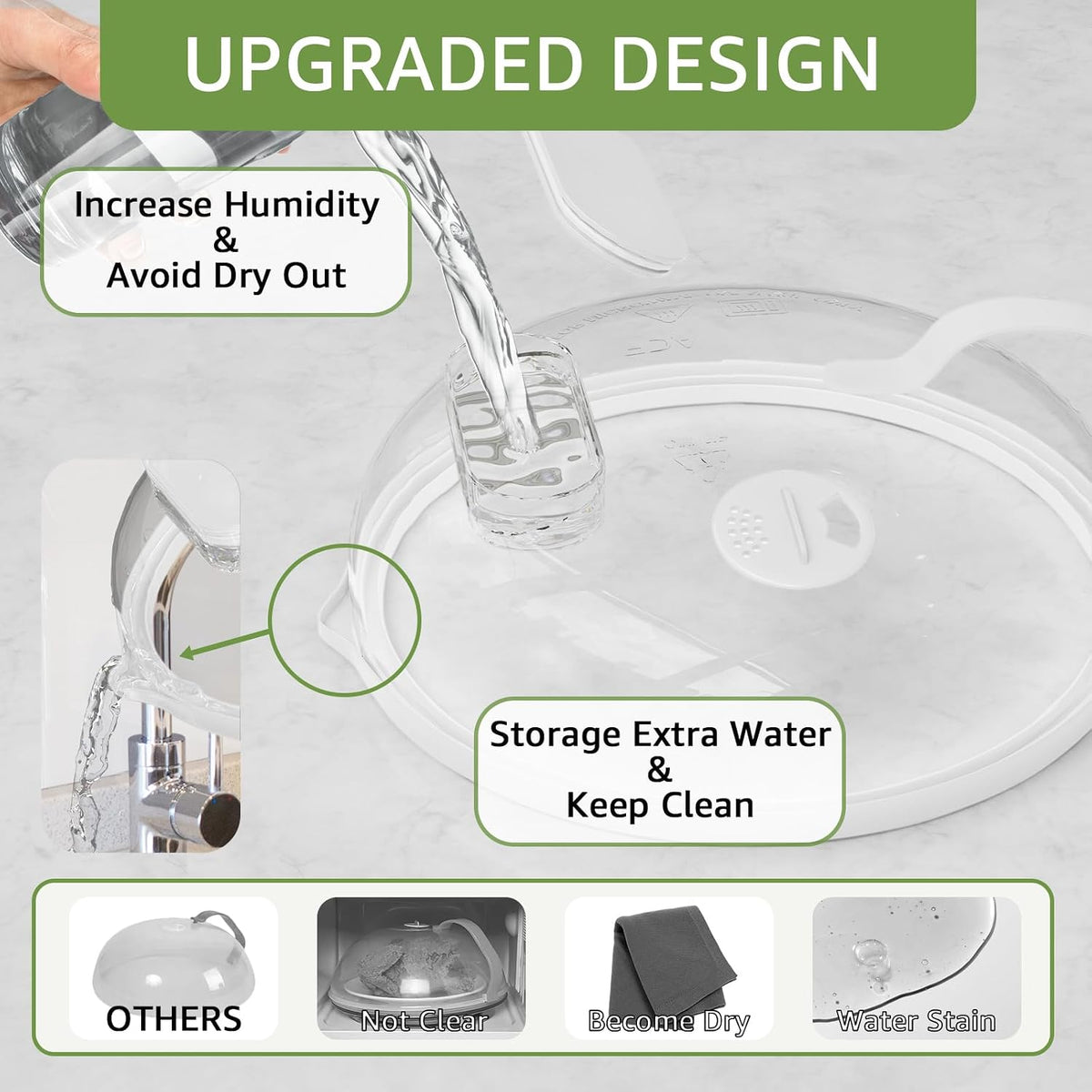 Microwave Splatter Cover with Water Steamer for Food - 10 Inch Steam Microwave Splatter Guard with Handle Plate Covers for Heating Food Splash Oven Lid with Built in Steamer