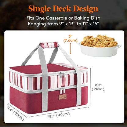 Lifewit Insulated Double Decker Casserole Carrier for Hot or Cold Food, Casserole Dish Carrying Case, Lasagna Holder for Potluck Parties, Picnic and Cookouts, Fits 9"x13" Baking Dish, Grey