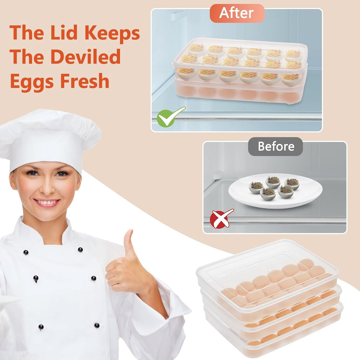 3pcs Deviled Egg Containers with Lid 8Pcs Deviled Egg Injector Piping Tool