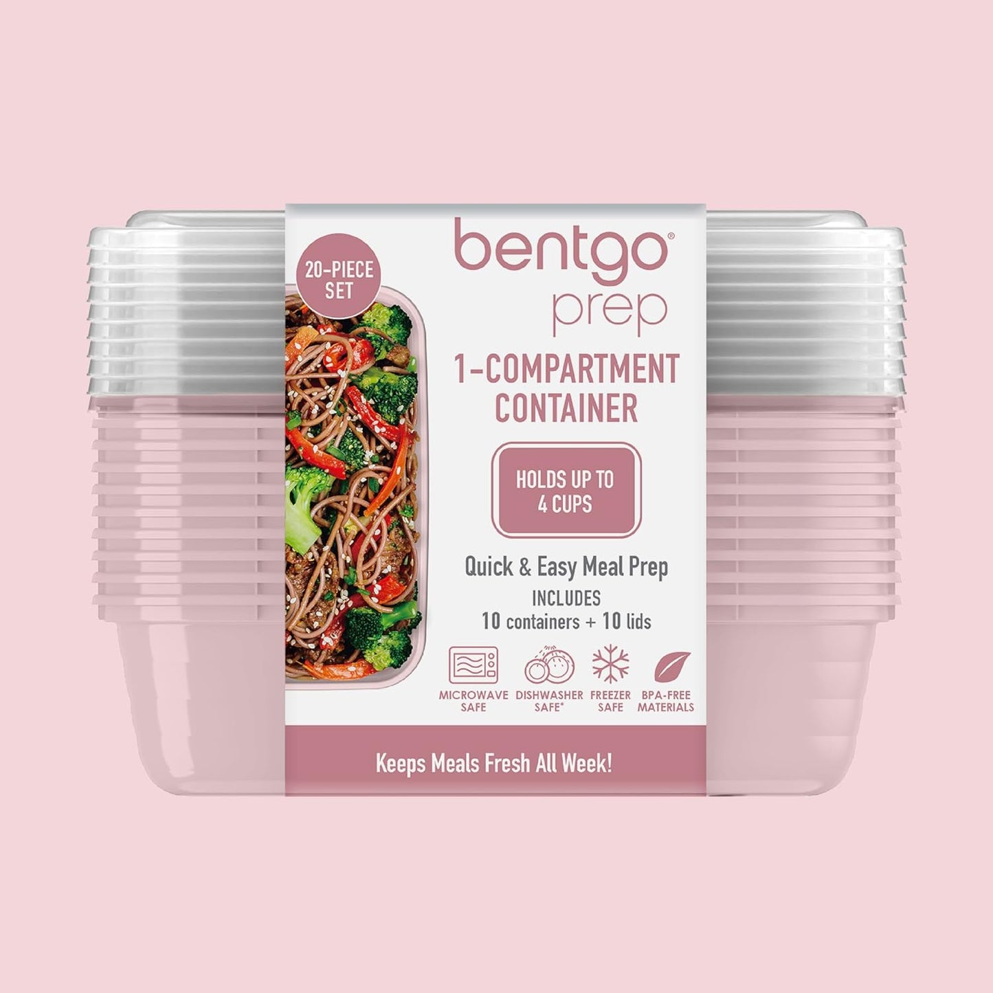 Bentgo Prep - 20-Piece 1-Compartment Reusable Meal Prep Containers with Lids, PFAS & BPA Free Materials, Durable, Microwave, Freezer, & Dishwasher Safe To Go Food Storage (Gold)