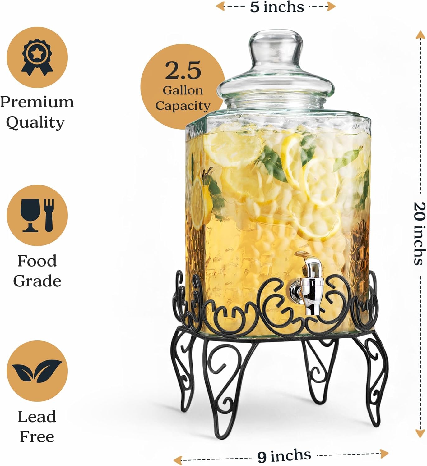 2 PACK 1.5 Gallon Drink dispenser, Glass Beverage Dispenser With Elegant Stand Stand, Drink Dispensers for Parties With Spigot 100% Leakproof. Perfect For Parties And Daily Use