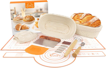 Sourdough Baking Kit, 2 Oval Banneton Proofing Basket Set