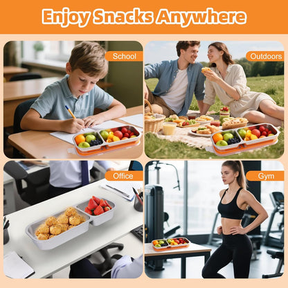 Stainless Steel Snack Containers with Lids, Reusable Condiment Storage Box, Divided Food Storage for School, Home, Travel, Multiple Compartment Leak-Proof Box (‎3 Compartment)