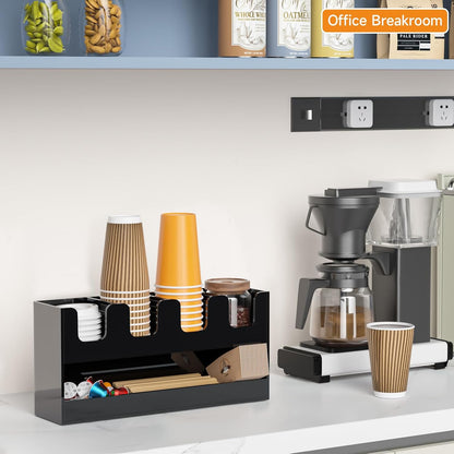 Beego 2-Compartment Cup Holder for Countertop - 2-Tier Clear Acrylic Cup Dispenser Coffee Station Paper Cup and Lid Organizer Condiment Storage for Restaurant Breakroom Kitchen Bar Accessories