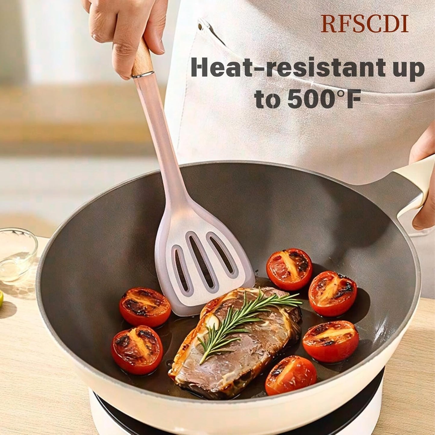 Exquisite Silicone Cooking Utensils Set - Non-Toxic, Heat-Resistant Kitchen Utensils Set with Food-Grade Silicone & Wood Handles - Includes Spatula & Spoon for Non-Stick Cookware, Black