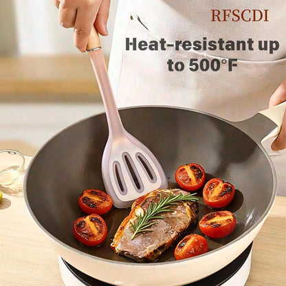 Exquisite Silicone Cooking Utensils Set - Non-Toxic, Heat-Resistant Kitchen Utensils Set with Food-Grade Silicone & Wood Handles - Includes Spatula & Spoon for Non-Stick Cookware, Black