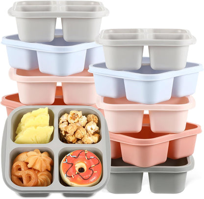 Honeydak 10 Pack Bento Snack Containers 4 Compartment Snack Boxes Reusable Containers with Lids Divided Meal Prep Lunch Food Storage Box for School Work Travel