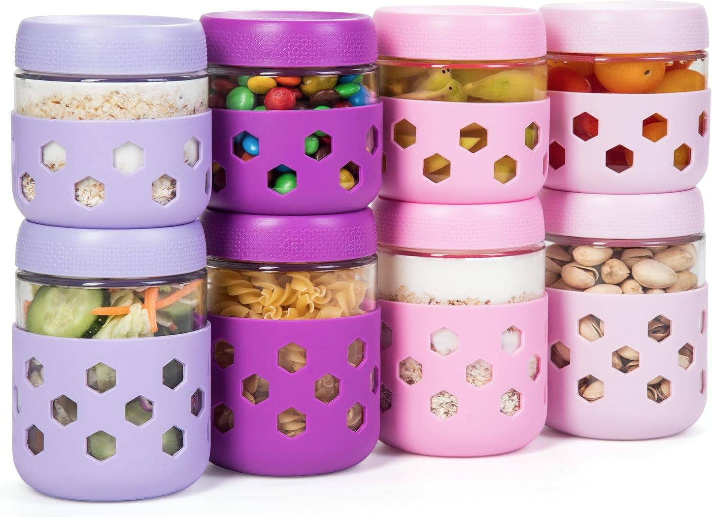 Gemice 6-Pack 10oz Glass Mason Jars with Silicone Sleeves, Airtight BPA-Free Overnight Oats Containers with Lids, Dishwasher Safe Leak-Proof Meal Prep Jars for Chia Pudding, Yogurt, Snacks