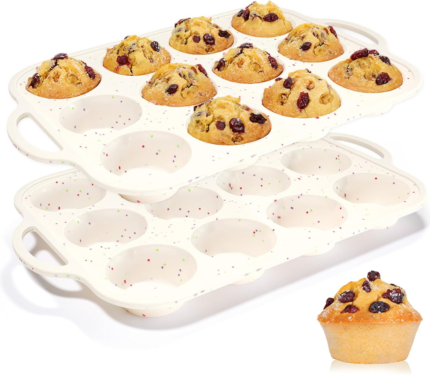 CAKETIME Mini Muffin Pan, Metal Reinforced Frame Mini Cupcake Pans 24 Cups Nonstick Muffin Silicone Molds with Handle for Baking Muffins, Cupcakes, Egg Bites 2 Pack