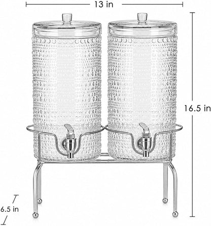 2 Gallon Glass Drink Dispenser, hobnail Drink Dispensers for Parties, Beverage Dispenser with Stand and Glass Lid, 100% Leakproof Spigot, Ideal for Lemonade, Juice,