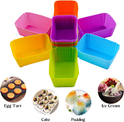 12 Pack Reusable Baking Silicone Molds, Round Cupcake Liners, Silicone Baking Cups Multicolor, Easy Clean, Heat Resistant, Muffin Cups for Homemade Birthday