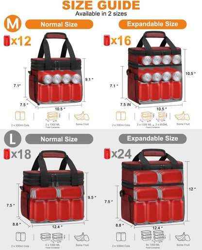 Pritent Lunch Box For Men Women Double Deck Insulated Lunch Bag For Men Woman Leakproof Expandable Cooler Bag with Adjustable Shoulder Strap for Kids Shool Work Picnic Camping(Beige,Large)