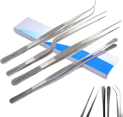 6 Inch Professional Culinary Stainless Steel Precision Tongs with Serrated Tips, Plating/Food Presentation Detailing Serving Tongs, Chef's Kitchen Tweezer Tongs - Ultra Non-Slip Grip