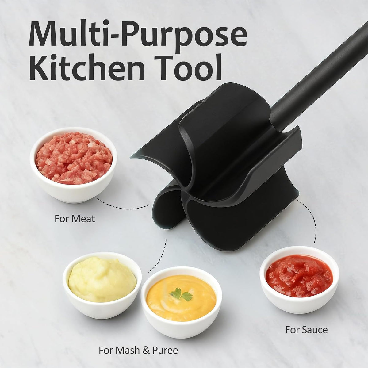 Ourokhome Meat Chopper and Potato Masher, Heat Resistant Nylon Ground Beef Smasher for Hamburger, 5 Curved Blades Nonstick Safe Mixer & Stirrer, Practical Kitchen Gadgets, Mint