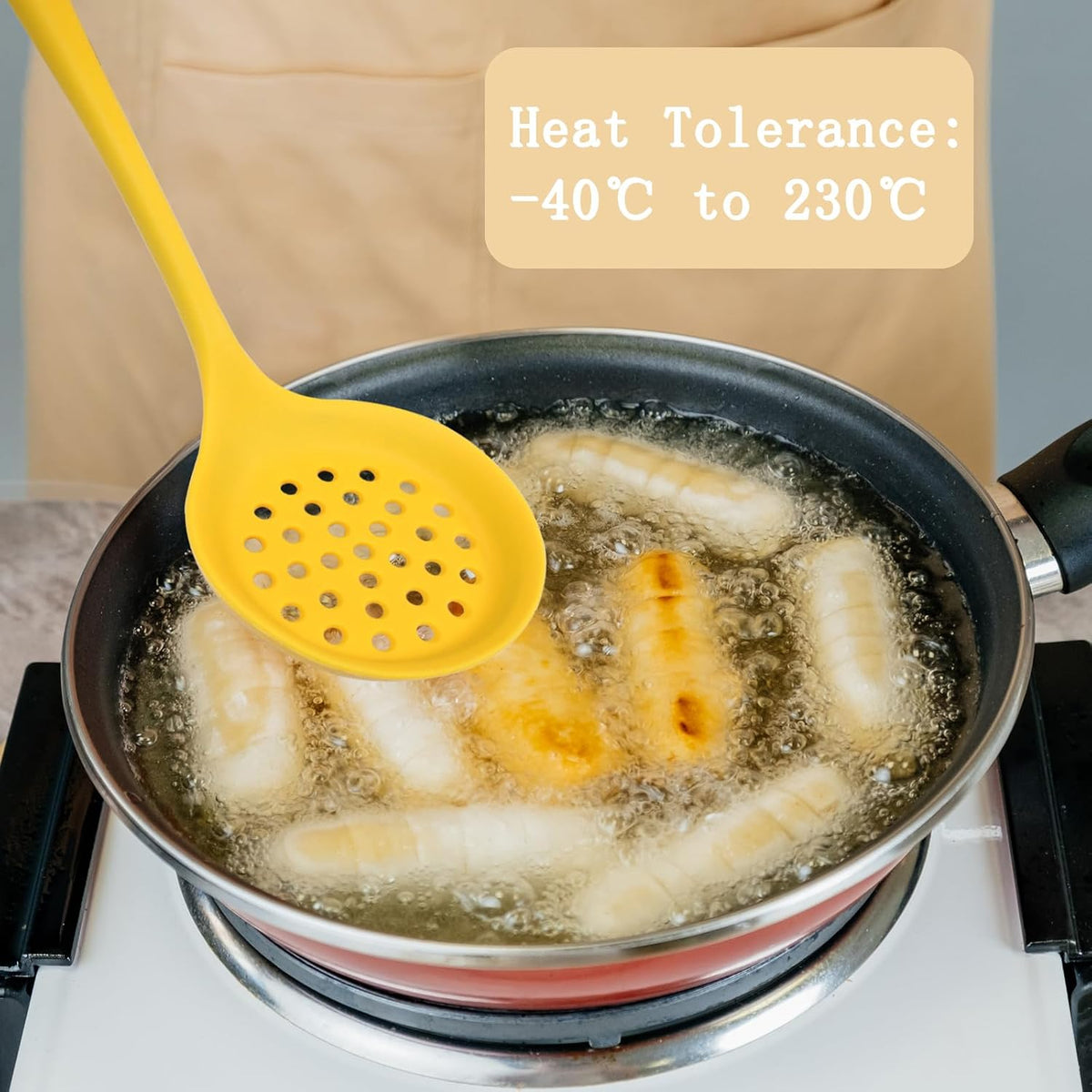 Hordion Silicone Slotted Spoon, Yellow Strainer Spoon Non Stick Skimmer