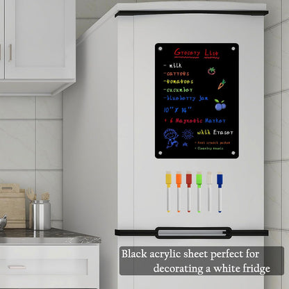 JonXon 8"X12" Acrylic Magnetic Menu Board for Kitchen,Acrylic Weekly Calendar for Fridge,Clear Meal Planner for Refrigerator,Magnet Fridge Menu Planner with 6 Magnetic Erasable Markers