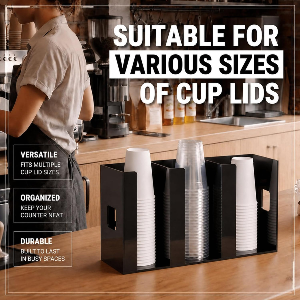 Hicarer 3 Compartments Stainless Steel Cup and Lid Holder, Silver