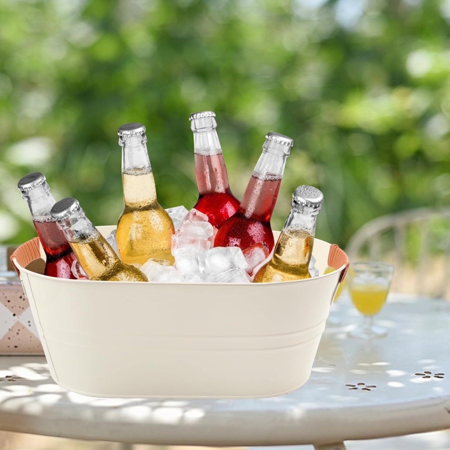 2-Pack 3 Gallon White Metal Beverage Tub, Galvanized drink Tub for Parties, Large Beverage Ice Tub with Carry Handles, Rust-Resistant Outdoor Champagne Cooler (15.3 × 9 × 6 in, White)