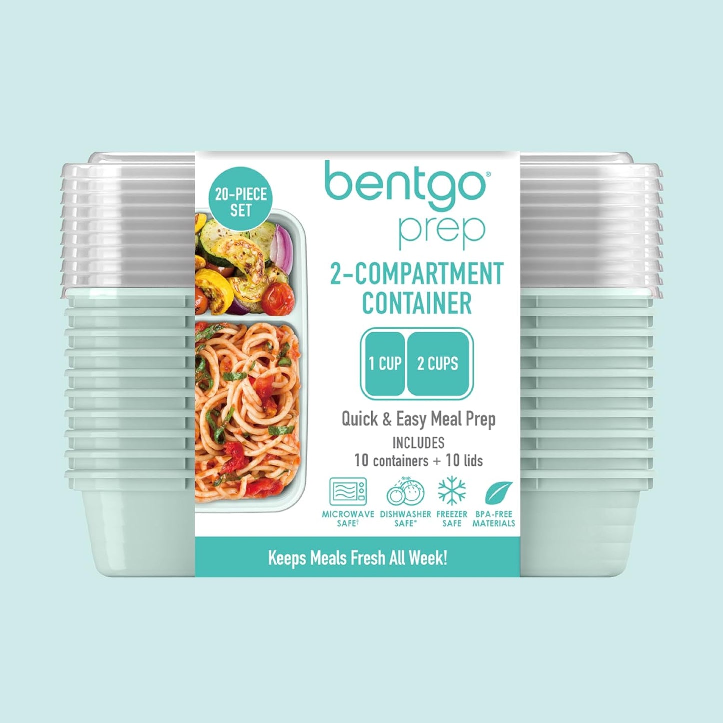 Bentgo Prep - 20-Piece 2-Compartment Reusable Meal Prep Containers with Lids, PFAS & BPA Free Materials, Durable, Microwave, Freezer, & Dishwasher Safe To Go Food Storage (Rose Gold)