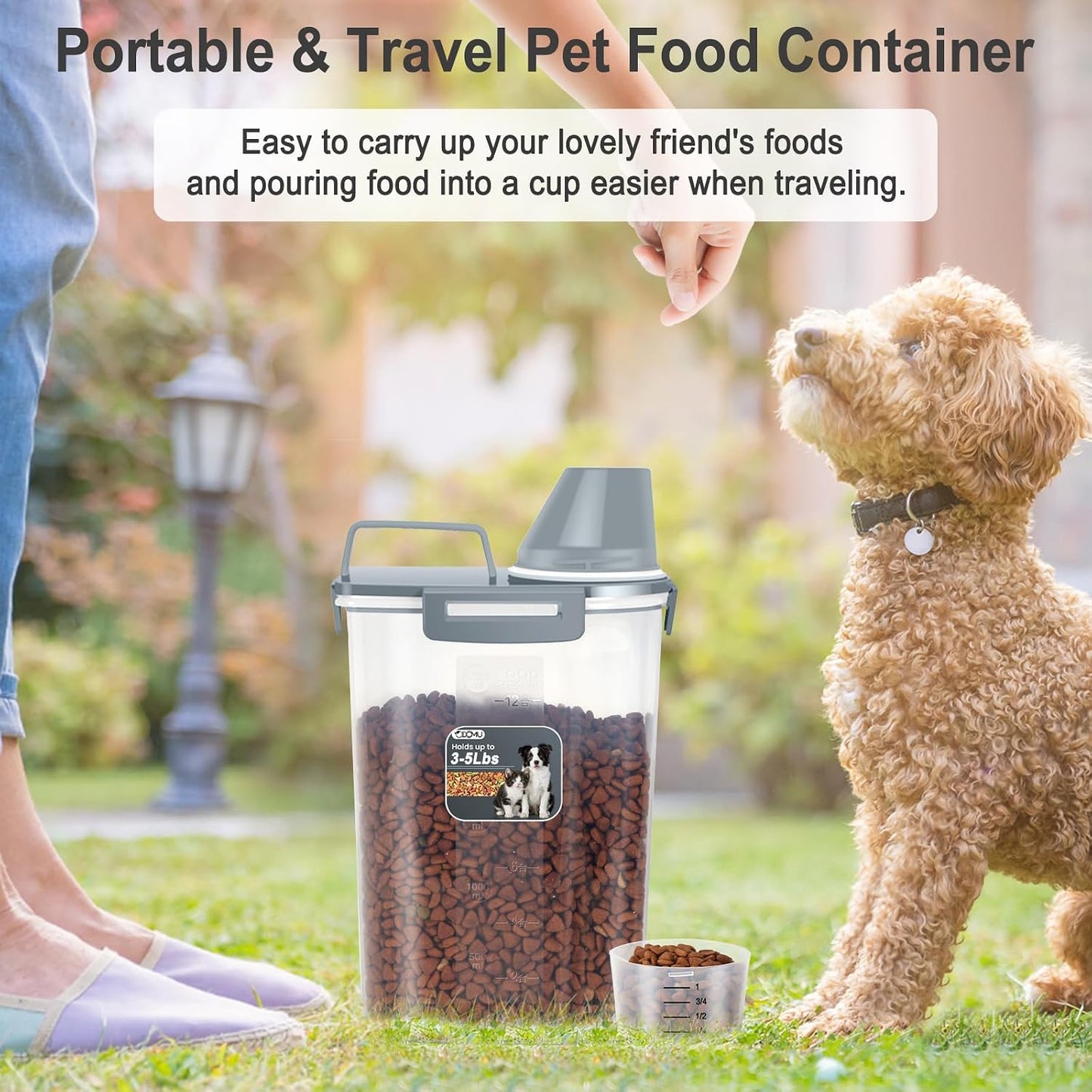 Dog Cat Food Storage Container, Pet Food Pourable Container Airtight with Large Spout & Cup, BPA-Free Plastic Food Dispenser for Pet Food, Bird Seed, Rice, Flour (Dark Gray, 2.5L)